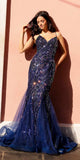 Nox Anabel C1416 Long Sequin Embroidery V-Neck Open Back Mermaid Gown