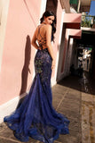 Nox Anabel C1416 Long Sequin Embroidery V-Neck Open Back Mermaid Gown