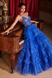 Ladivine C152 Long Glitter Flocked Tiered Ruffle A-Line Ball Gown