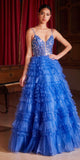 Ladivine C152 Long Glitter Flocked Tiered Ruffle A-Line Ball Gown