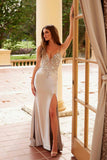 Nox Anabel C1605 Glitter Satin Sequin Embroidered High Slit Dress