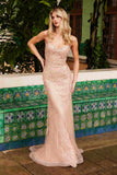 Nox Anabel C1607 Dazzling Floor-Length Beaded Tulle Dress Lace-Up Back