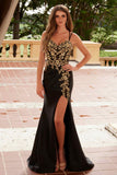 Nox Anabel C1613 Golden Flower Applique Strapless Sweetheart Dress