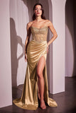 Ladivine C161 Strapless Crystal and Satin Fitted Dress