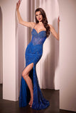 Ladivine C163 Dress Fitted Glitter Printed Gown