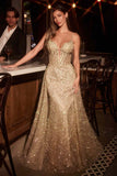 Ladivine C167 Dress Glitter Printed Fitted Gown With Overskirt