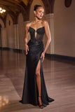 Ladivine C172 Spaghetti Strap Fitted Plunging Neckline Leg Slit Formal Gown