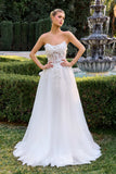 Ladivine C174W Sweetheart Neck 3D Floral Applique A-Line Strapless Gown