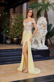 Nox Anabel C1845 Fitted Off Shoulder Embellished Shimmer Jersey Prom Gown