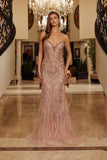 Nox Anabel C1849 Beaded Tulle Lace Up Closure Spaghetti Strap Prom Gown