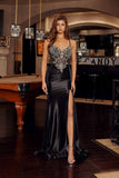 Nox Anabel C1852 Rhinestone Embellished Bodice Stretch Satin Prom Gown
