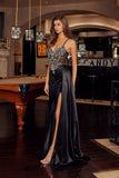 Nox Anabel C1852 Rhinestone Embellished Bodice Stretch Satin Prom Gown