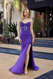 Nox Anabel C1868 Strapless Fitted Shimmer Jersey Thigh High Slit Prom Gown
