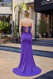 Nox Anabel C1868 Strapless Fitted Shimmer Jersey Thigh High Slit Prom Gown