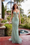 Nox Anabel C1877 Fully Beaded Fitted Tulle Dress V-Neckline Prom Gown