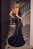 Ladivine CA124 Pearl Embellished Black Halter Dress