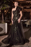 Ladivine CB157 Dress One Shoulder Black Ball Gown