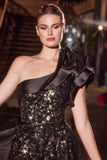 Ladivine CB157 Dress One Shoulder Black Ball Gown