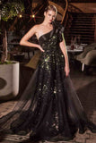 Ladivine CB157 Dress One Shoulder Black Ball Gown