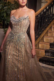 Ladivine CB158 Strapless Crystal Embellished Gown With Overskirt
