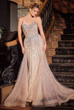 Ladivine CB158 Strapless Crystal Embellished Gown With Overskirt