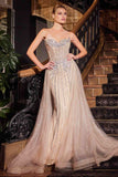 Ladivine CB158 Strapless Crystal Embellished Gown With Overskirt