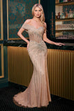 Ladivine CB160 One Shoulder Sweetheart Neck Crystal Embellishment Gown