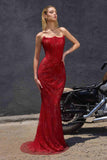 Ladivine CB162 Fitted Strapless Scoop Neck Leg Slit Beaded Gown