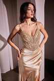 Ladivine CC0238 Dress Pearl Embellished Stretch Satin Glimmering Gown