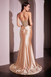 Ladivine CC0238 Dress Pearl Embellished Stretch Satin Glimmering Gown