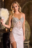 Ladivine CC0504 Crystal Embellished Sheer Corset Bodice Fitted Gown