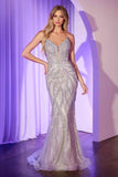 Ladivine CC0688 Dress Pearl and Crystal Strapless Fitted Gown - silver/nude
