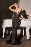 Ladivine CC0801 Sculpted Sweetheart Crystal Beading Fitted Evening Gown