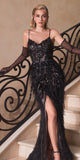 Ladivine CC2358 Long Feather Embellished Fitted Evening Gown