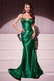 Ladivine CC2397 Dress Glitter Dusted Fitted Stretch Satin Gown - Emerald