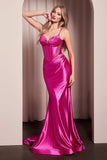 Ladivine CC2397 Dress Glitter Dusted Fitted Stretch Satin Gown - fuchsia