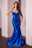 Ladivine CC2397 Dress Glitter Dusted Fitted Stretch Satin Gown - ROYAL BLUE