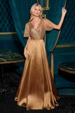 Ladivine CC447 Flutter Sleeves V-Neckline A-Line Satin Evening Gown