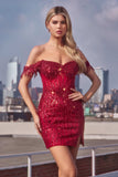 Ladivine CC461 Dress Off The Shoulder Short Sequin Cocktail Dress