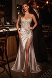 Ladivine CC467 Dress Scoop Neck Strapless Fitted Satin Prom Gown