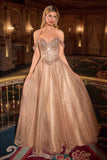 Ladivine CC471 Off Shoulder Glitter Tulle Corset Bodice A-line Ball Gown