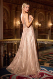 Ladivine CC474 Plunging V-Neckline Shimmering A-Line Gown