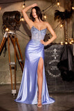 Ladivine CC491 Strapless Sweetheart Corset Bodice Fitted Satin Dress