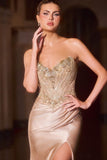 Ladivine CC491 Strapless Sweetheart Corset Bodice Fitted Satin Dress