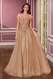 Ladivine CC493 Regal Off the Shoulder Soft Tulle Straps Ball Gown