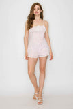 Shirred Ribbon Lace Corset Romper