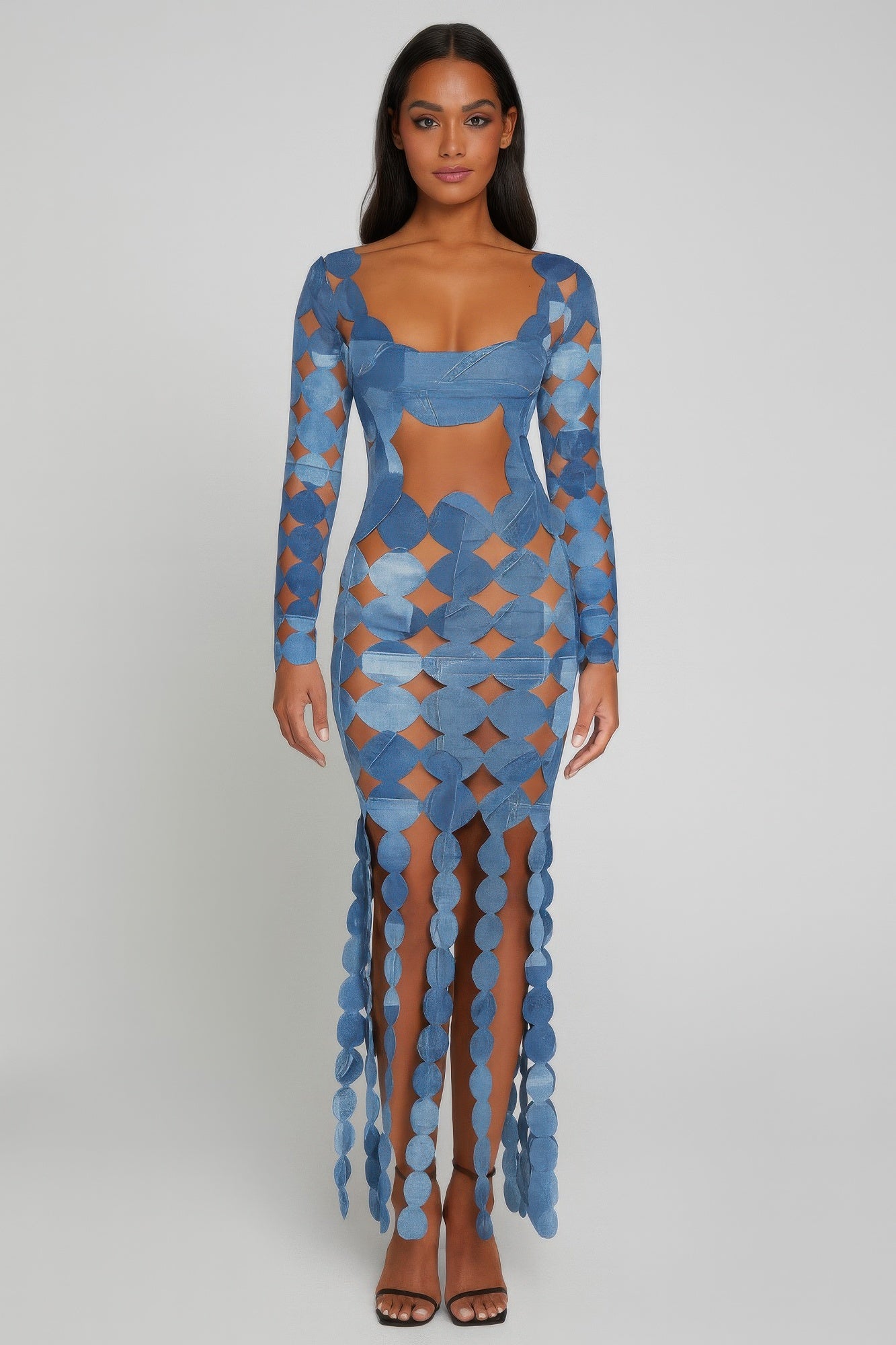 denim top maxi dress Denim Print Sexy Cut Out Maxi Dress – DiscountDressShop