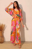 Isla Tropical Satin Boat Neck Blouson Jumpsuit