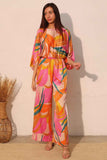 Isla Tropical Satin Boat Neck Blouson Jumpsuit