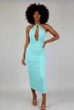 Strapless Necklace Detail Open Back Midi Dress